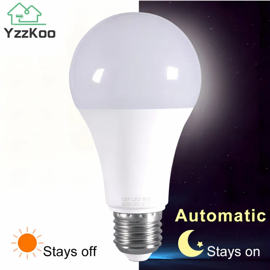 YzzKoo LED E27 Light control Sensor Light Bulb 12W 9W 7W AC85-265V Day Night Light Auto ON OFF Patio Porch Smart Lamp For Garden - Cashdust