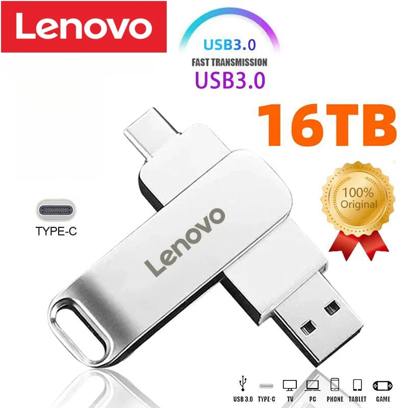 Lenovo 16TB USB 3.0 Flash Drives High Speed Transfer Metal Pendrive Memory Card Pendrive Flash Disk Memoria Waterproof 2024 New - Cashdust