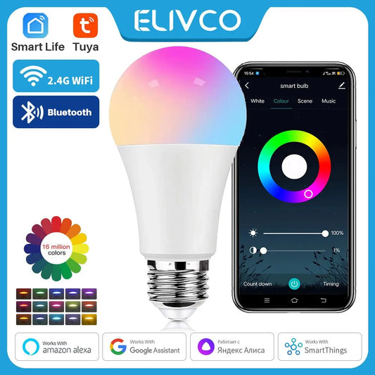 Tuya Smart Bulb E27 WiFi/Bluetooth Dimmable LED Light Bulb RGBCW 100-240V Smart Life App Control Support Alexa Google Home - Cashdust