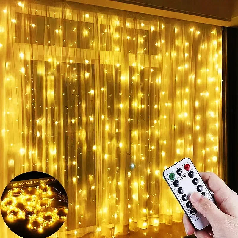 3M LED Curtain Garland Fairy String Lights Christmas Holiday Party Wedding Decoration USB Remote 8 Modes Waterfall Lighting - Cashdust