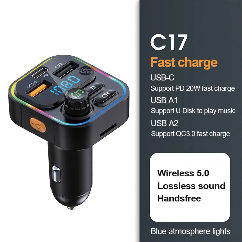 Bluetooth 5.0 FM Transmitter Handsfree Car Radio Modulator MP3 Player With 22.5W USB Super Quick Charge Adapter for Car - Cashdust