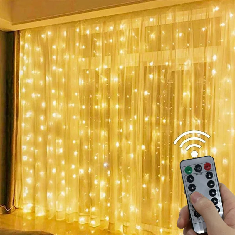 3M LED Curtain Garland Fairy String Lights Christmas Holiday Party Wedding Decoration USB Remote 8 Modes Waterfall Lighting - Cashdust