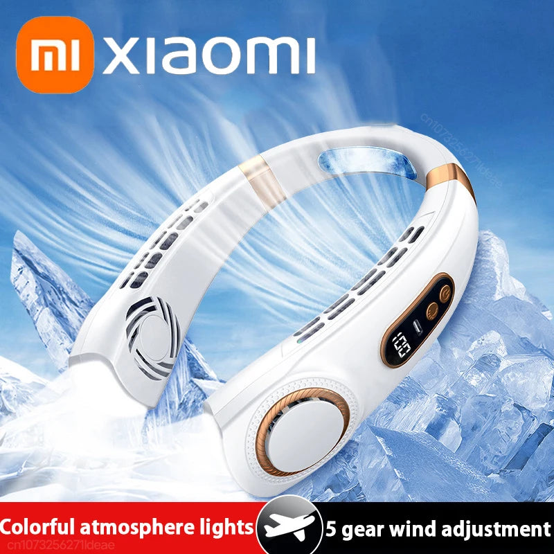 Xiaomi Portable Neck Fan USB Handheld Mute LED Digital Display Leafless Mini Electric Fan Colorful Atmosphere Lights 5th Gear - Cashdust