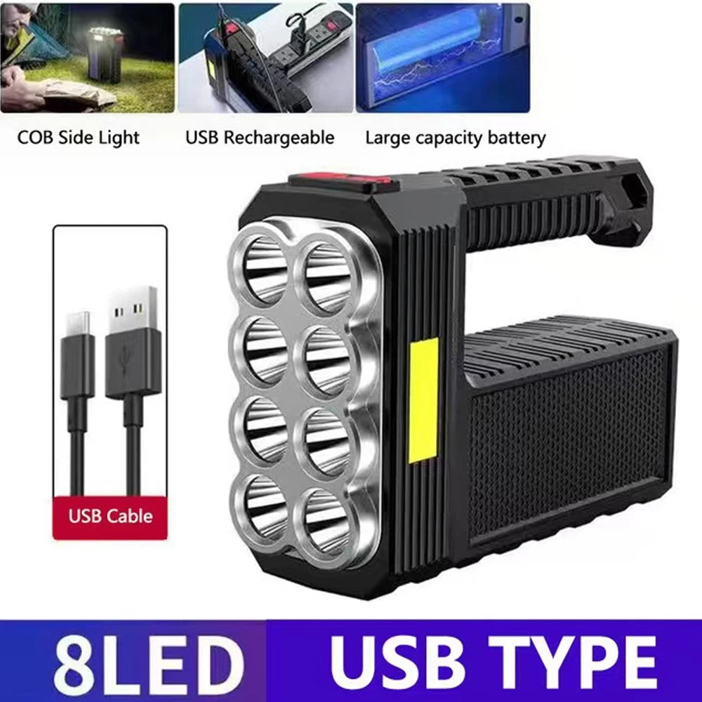 8LED and 6LED Bulbs Solar Charging Handheld Flashlight USB Charge Portable Lamp 4 Bright Lighting Modes Outdoor Searchlight - Cashdust