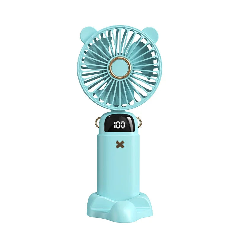 3000mAh Handheld Mini Fan Foldable Portable Neck Hanging Fans 5 Speed USB Rechargeable Fan with Phone Stand and Display Screen - Cashdust