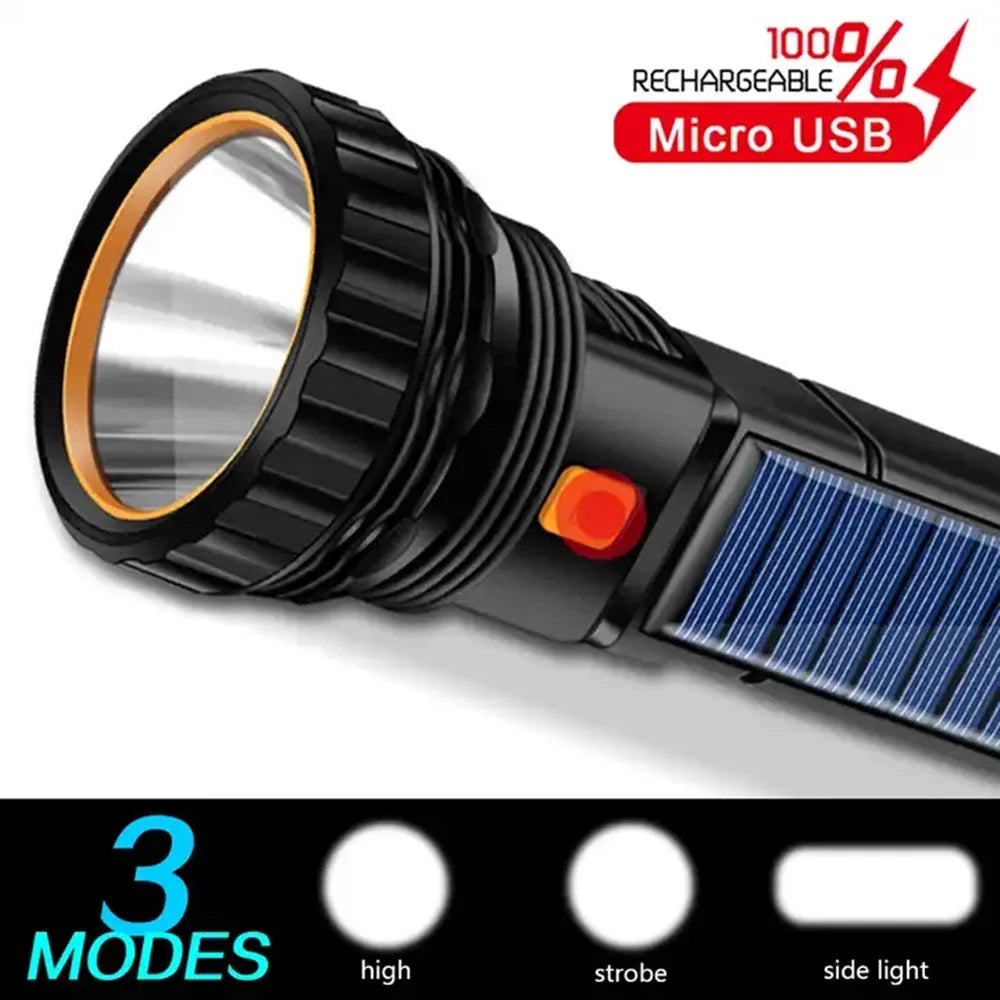 Multi-function Solar LED Flashlight Lanterna Outdoor Long Range Torch Emergency Power Bank LED Solar Flashlight - Cashdust