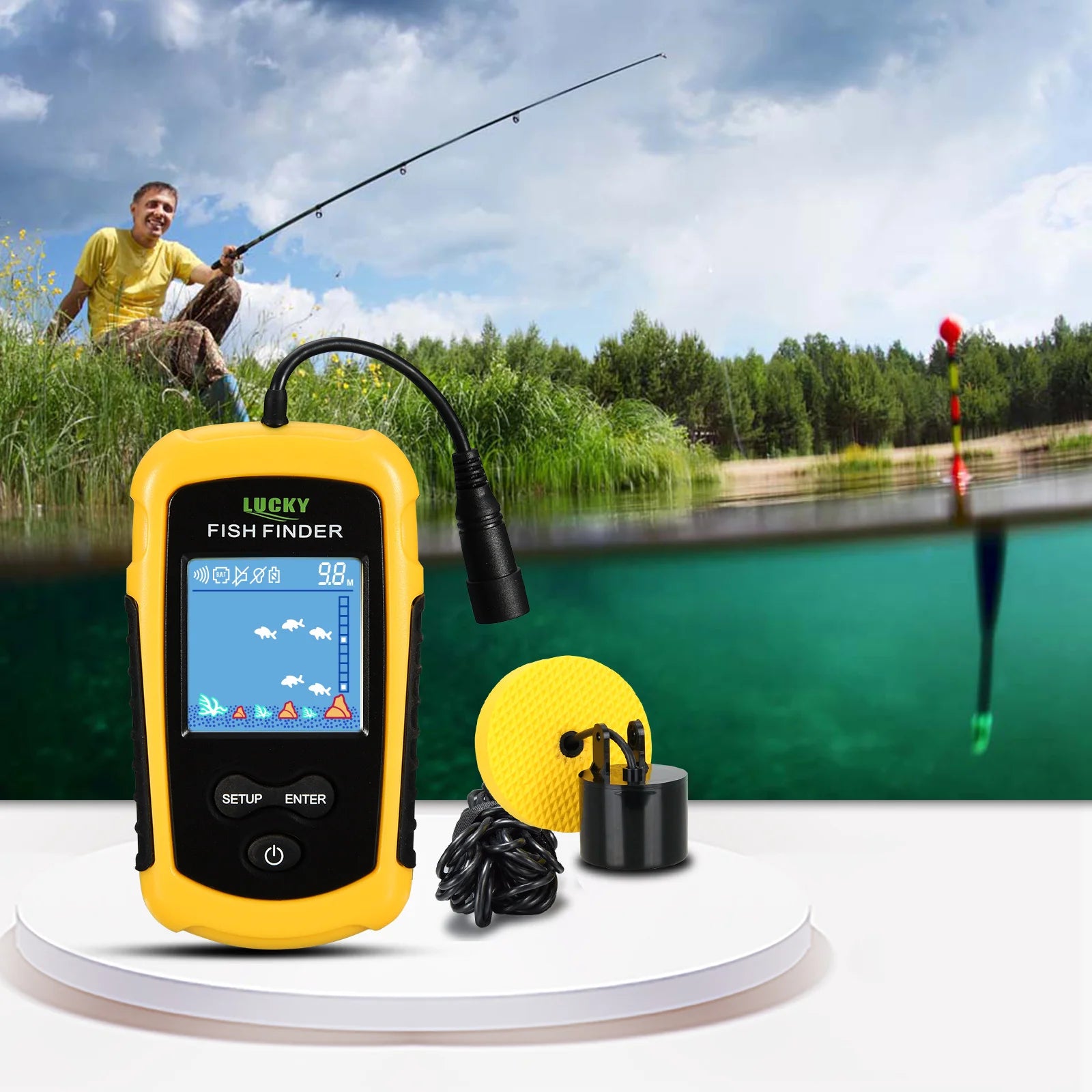 FFC1108-1 Alarm 100M Portable Sonar Fish Finders 45 degrees Sonar Coverage Echo Sounder Alarm Transducer Lake Sea Fishing - Cashdust