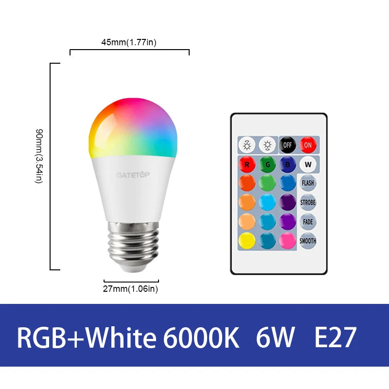 LED RGB Lamp Spotlight Bulb E27 E14 GU10 B22 AC120V 230V Bombillas LED 6W 10W IR Remote Control Led Smart RGBW Lamp Home Decor - Cashdust