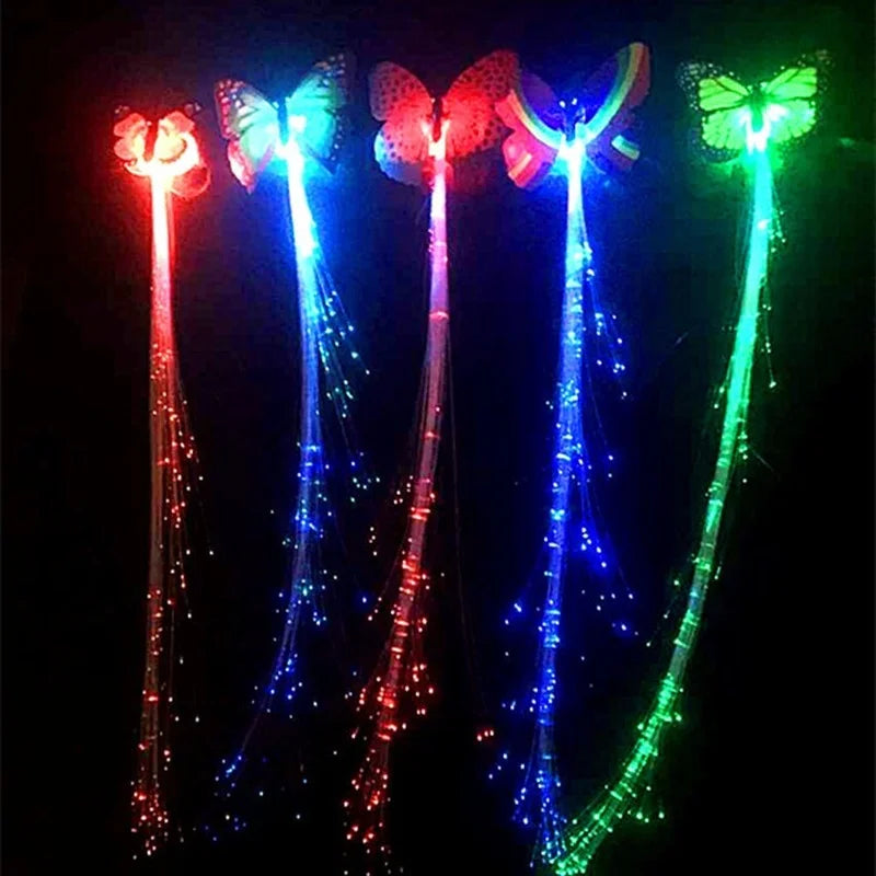 LED Glow Hair Braid Butterfly Light 3Pcs Colour Hairpin Novetly light Up Bar Party Decoration Christmas Children and Adults - Cashdust