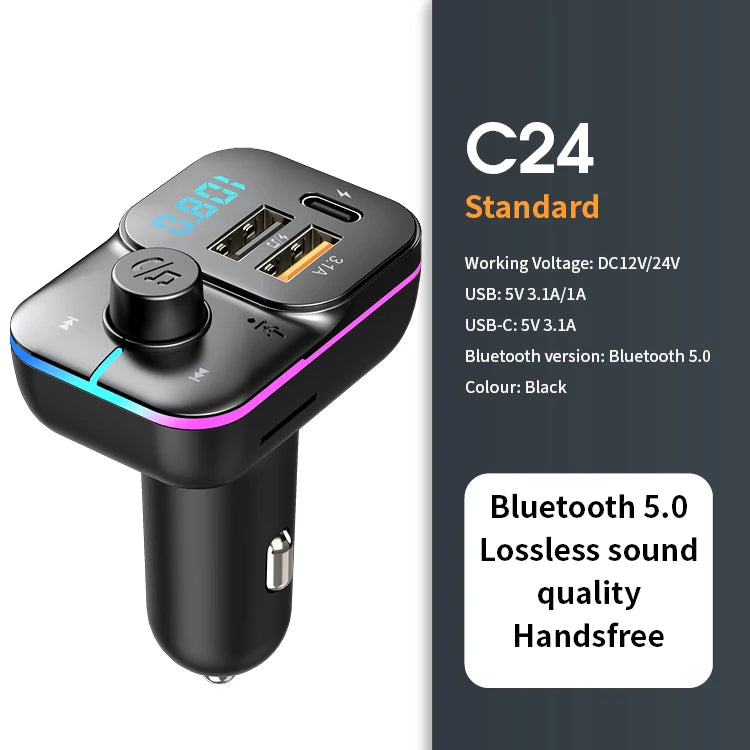 Bluetooth 5.0 FM Transmitter Handsfree Car Radio Modulator MP3 Player With 22.5W USB Super Quick Charge Adapter for Car - Cashdust