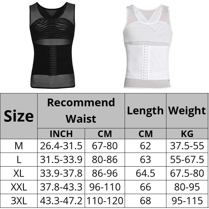 Mens Compression Vest Slimming Body Shaper Shirt Tummy Control Fitness Workout Tank Tops Abs Abdomen Undershirts with Hooks - Cashdust