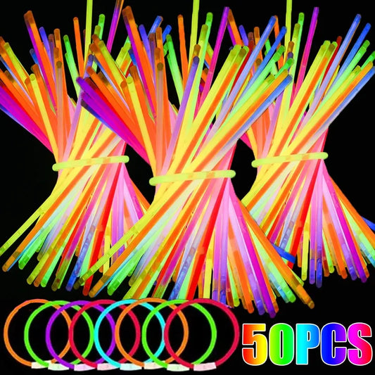 50/5Pcs Party Glow Sticks Fluorescence Light Glow In The Dark Colorful Bracelets Necklace DIY Glowsticks Birthday Party Supplies - Cashdust