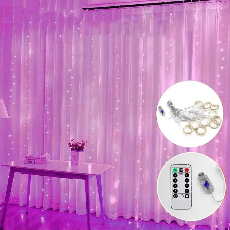 3M LED Curtain Garland Fairy String Lights Christmas Holiday Party Wedding Decoration USB Remote 8 Modes Waterfall Lighting - Cashdust