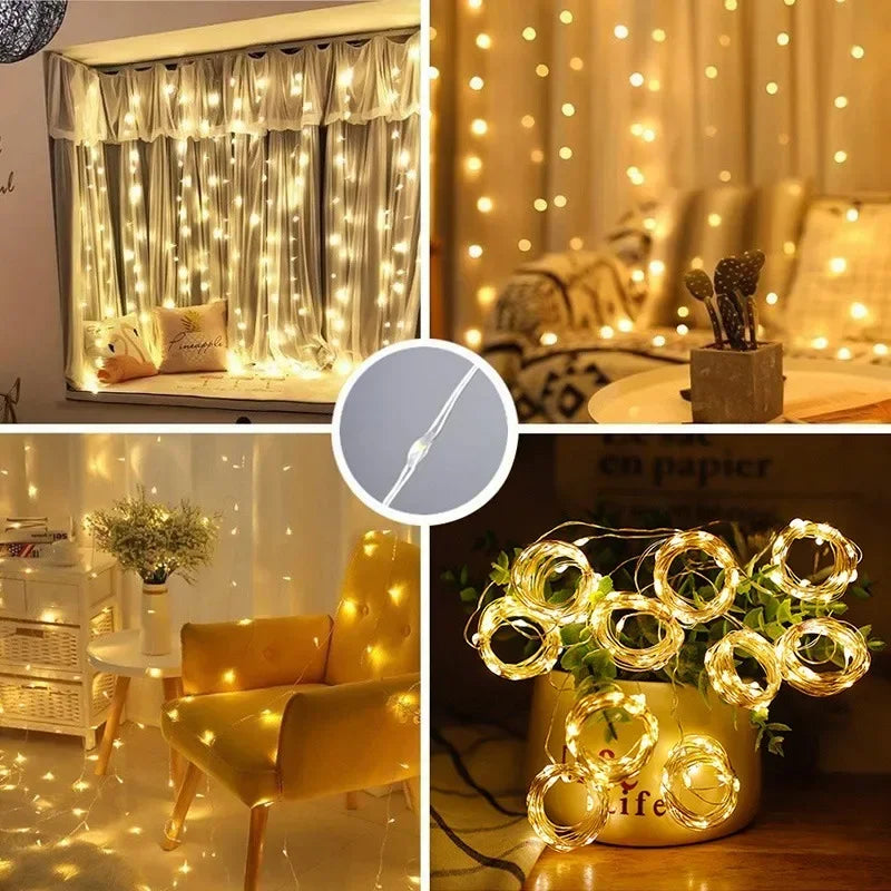 3M LED Curtain Garland Fairy String Lights Christmas Holiday Party Wedding Decoration USB Remote 8 Modes Waterfall Lighting - Cashdust