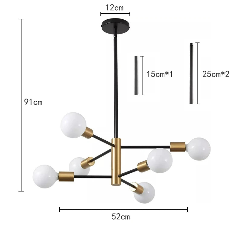 Modern Nordic Sputnik Black Chandeliers LED Lamp 4/6/8Light Home Lighting Indoor Fixtures Pendant Ceiling Not Included Bulbs - Cashdust