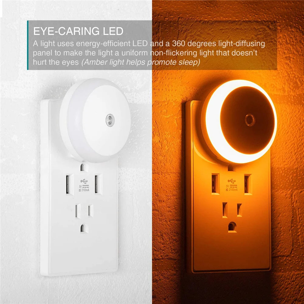 LED Night Light Smart Night Sensor Round Plug in Wall Night Lamp Bathroom Home Kitchen Hallway Staireway Bedroom Nightlight - Cashdust