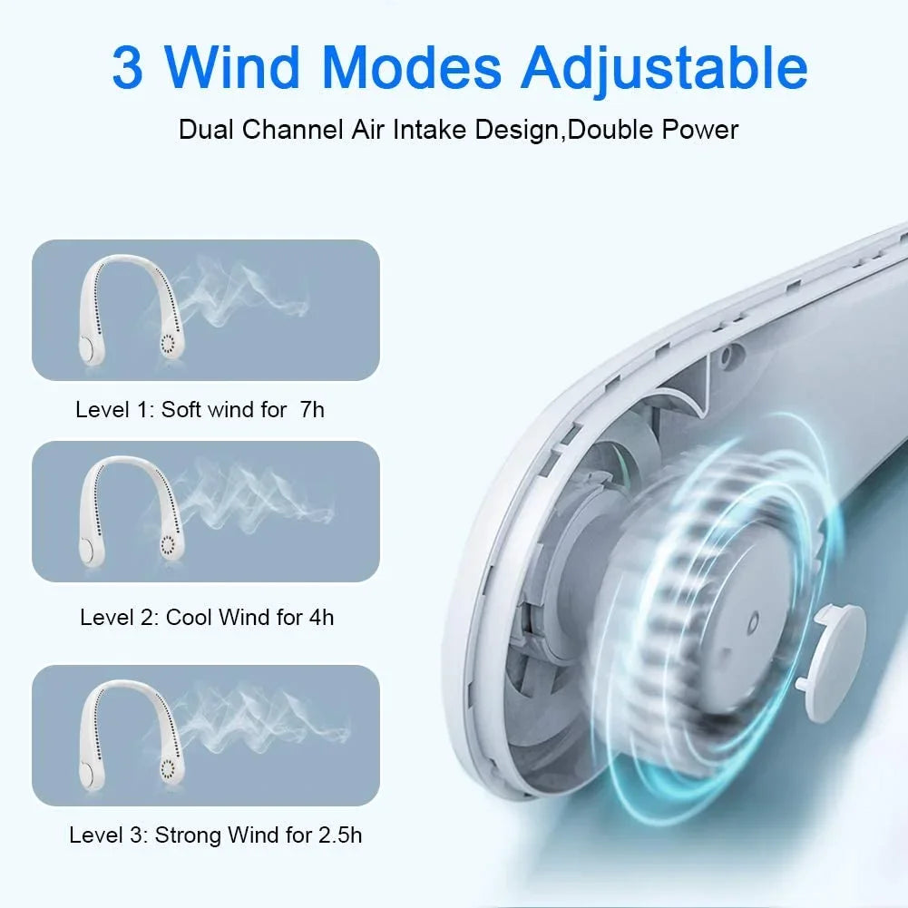 New Mini Neck Fan Portable Bladeless Hanging Neck 1200mAh Rechargeable Air Cooler 3 Speed Mini Summer Sports Fans - Cashdust